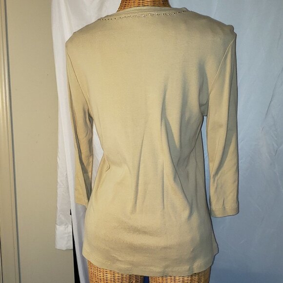 Ladies JESSICA Sport 3/4 Length V Neck Tunic w/Embroidered Neckline in Tan - M - Picture 4 of 5